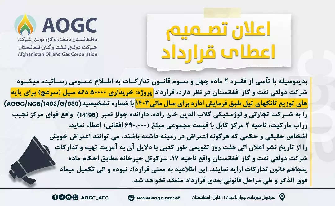 اعطای قرارداد 50000 دانه سیل (سرغچ)